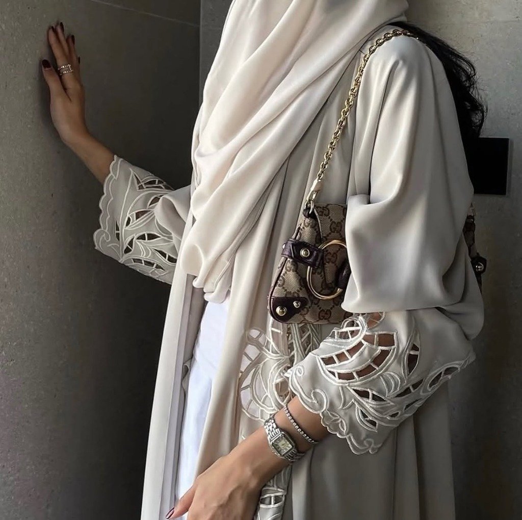 Champagne Pure Sheesha Silk Cutwork Abaya