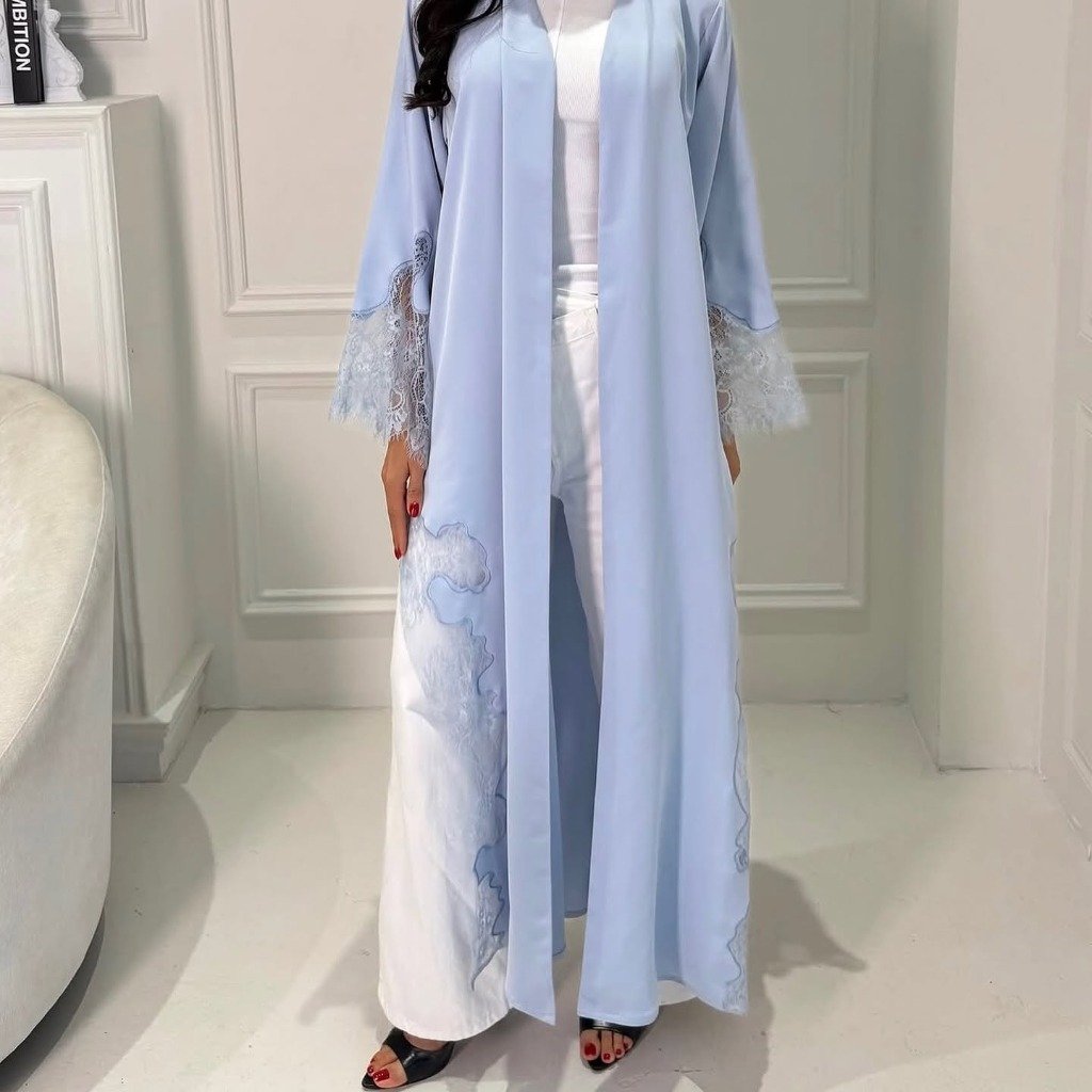 ABAYANIDA Sky Blue Lace Open Abaya