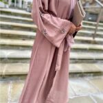 Embroidered pink abaya