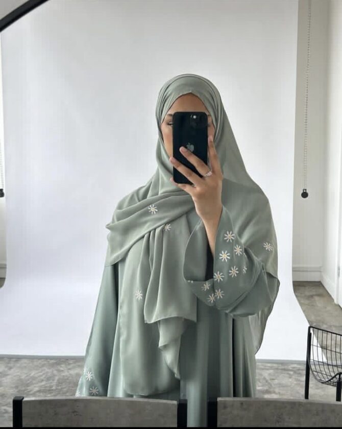Sage Green Embroidered Abaya