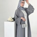 Grey Pearl Handwork Abaya