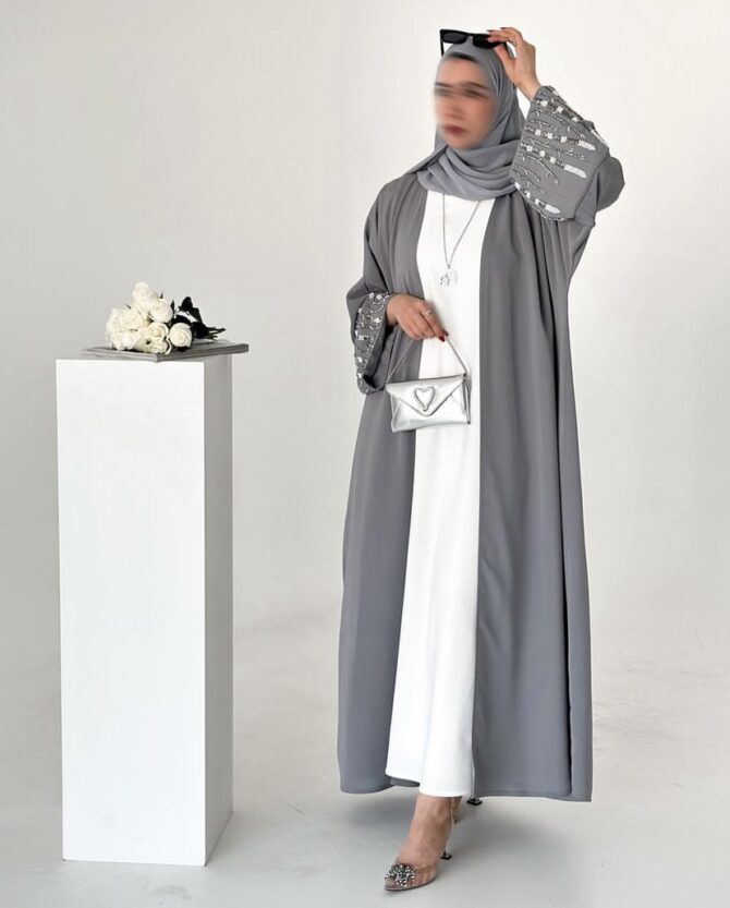 Grey Pearl Handwork Abaya